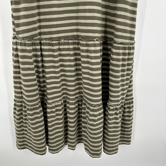 PACT Green Striped 100% Organic Cotton Tiered Boho Sleeveless Midi Dress Medium - Picture 6 of 8